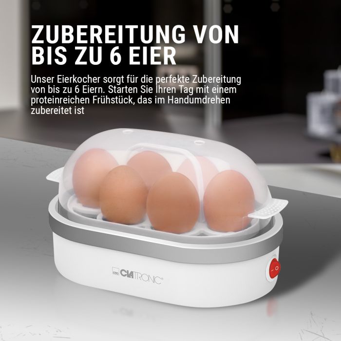 Clatronic EK 3497 - Cuece huevos, para 6 huevos cocidos, 400 W, color  blanco : Clatronic: : Hogar y cocina